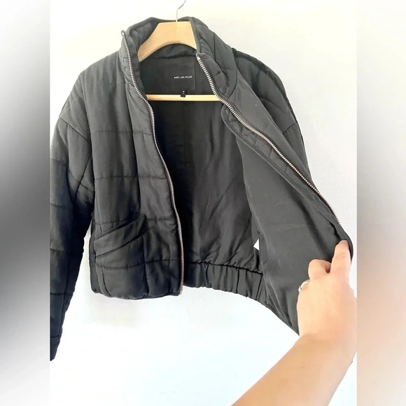 Avec Les Filles Sport Black Tencel Velvet-Trim Quilted Flight Jacket Size Medium - Picture 5 of 14